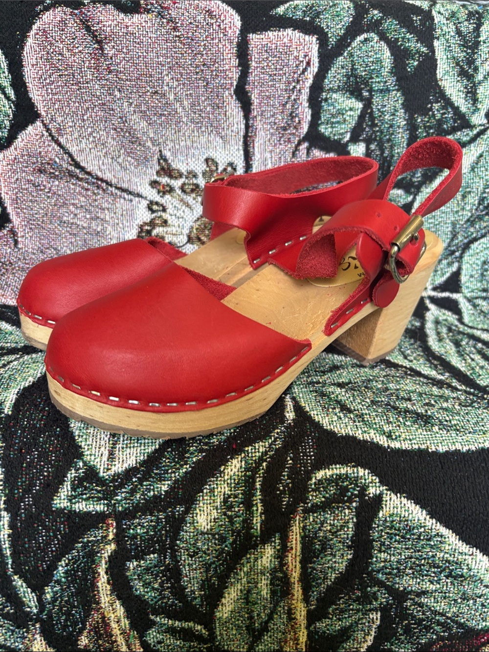 Lotta From Stockholm Red Leather Slingback Clogs with Wooden Heel size 36 - Picture 6 of 7